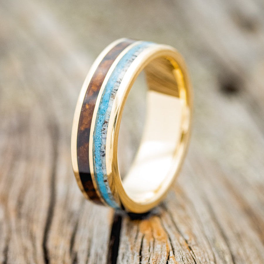 "DYAD" - IRONWOOD, ANTLER, & TURQUOISE WEDDING BAND-1