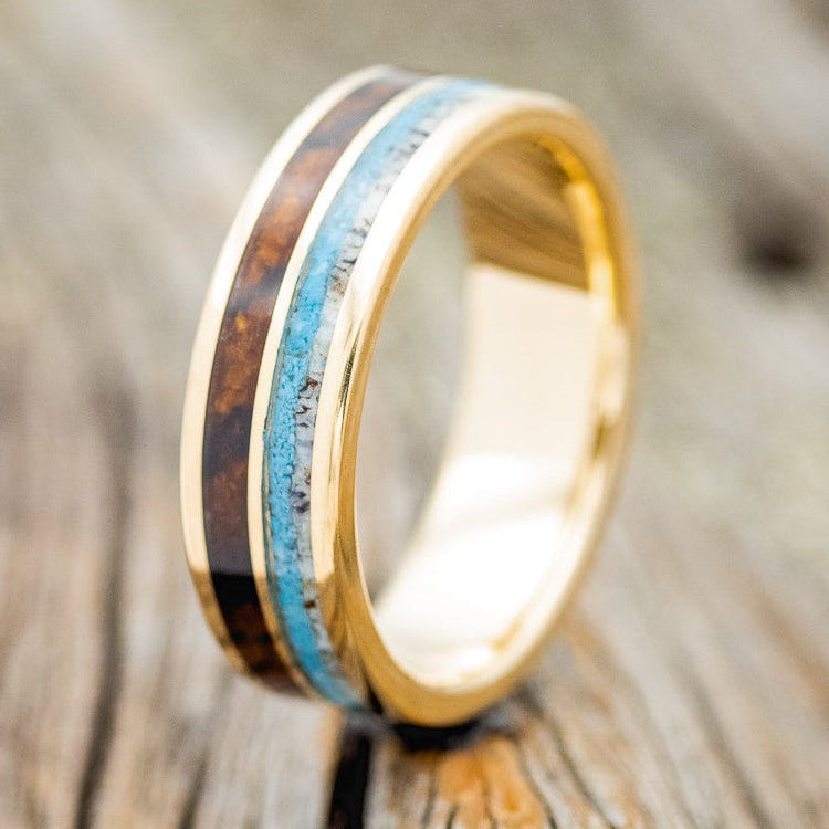 "Dyad" - Ironwood, Antler & Turquoise Wedding Band-Staghead Designs