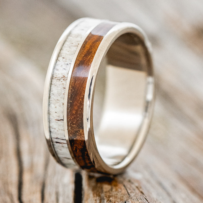"DYAD" - IRONWOOD & ANTLER WEDDING BAND - READY TO SHIP-1