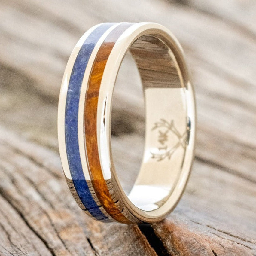 "Dyad" - Ironwood & Lapis Lazuli Wedding Band-Staghead Designs