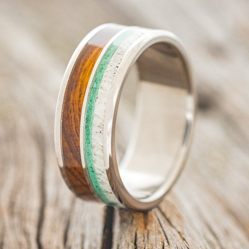 "DYAD" - IRONWOOD, MALACHITE & ANTLER WEDDING BAND - READY TO SHIP-1