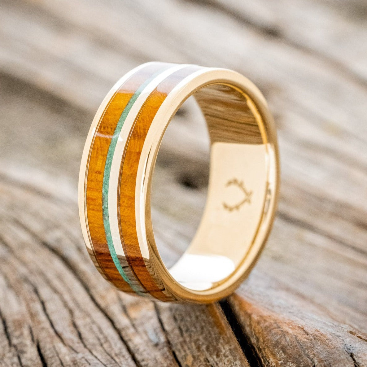 "DYAD" - IRONWOOD & MALACHITE WEDDING BAND-1
