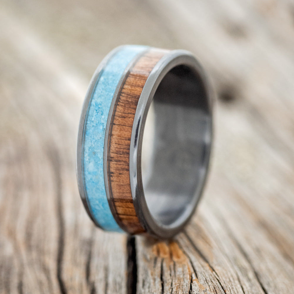 "DYAD" - KOA WOOD & TURQUOISE WEDDING BAND - READY TO SHIP-1