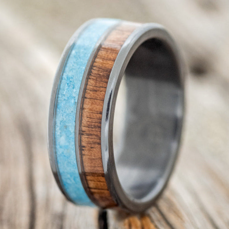 "DYAD" - KOA WOOD & TURQUOISE WEDDING BAND - READY TO SHIP-1