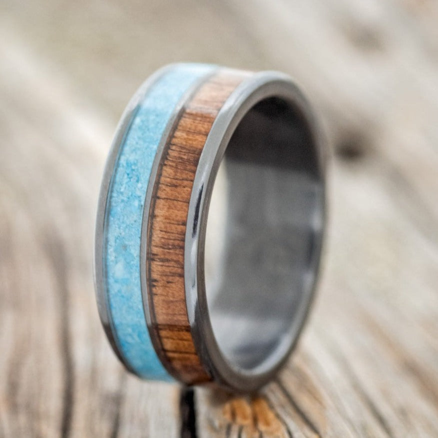 "DYAD" - KOA WOOD & TURQUOISE WEDDING BAND-1
