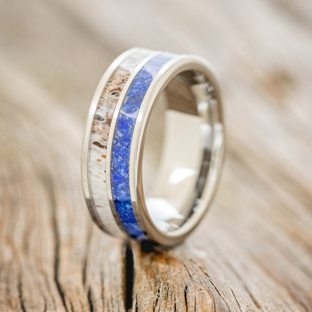 "DYAD" - LAPIS LAZULI & ANTLER WEDDING RING - READY TO SHIP-1