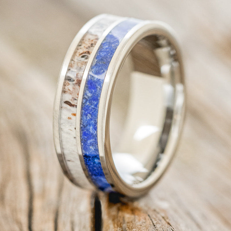 "DYAD" - LAPIS LAZULI & ANTLER WEDDING RING - READY TO SHIP-1