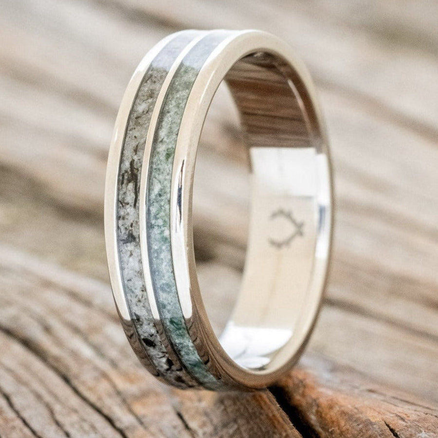 "DYAD" - MOSS AGATE & MOONSTONE WEDDING BAND-1