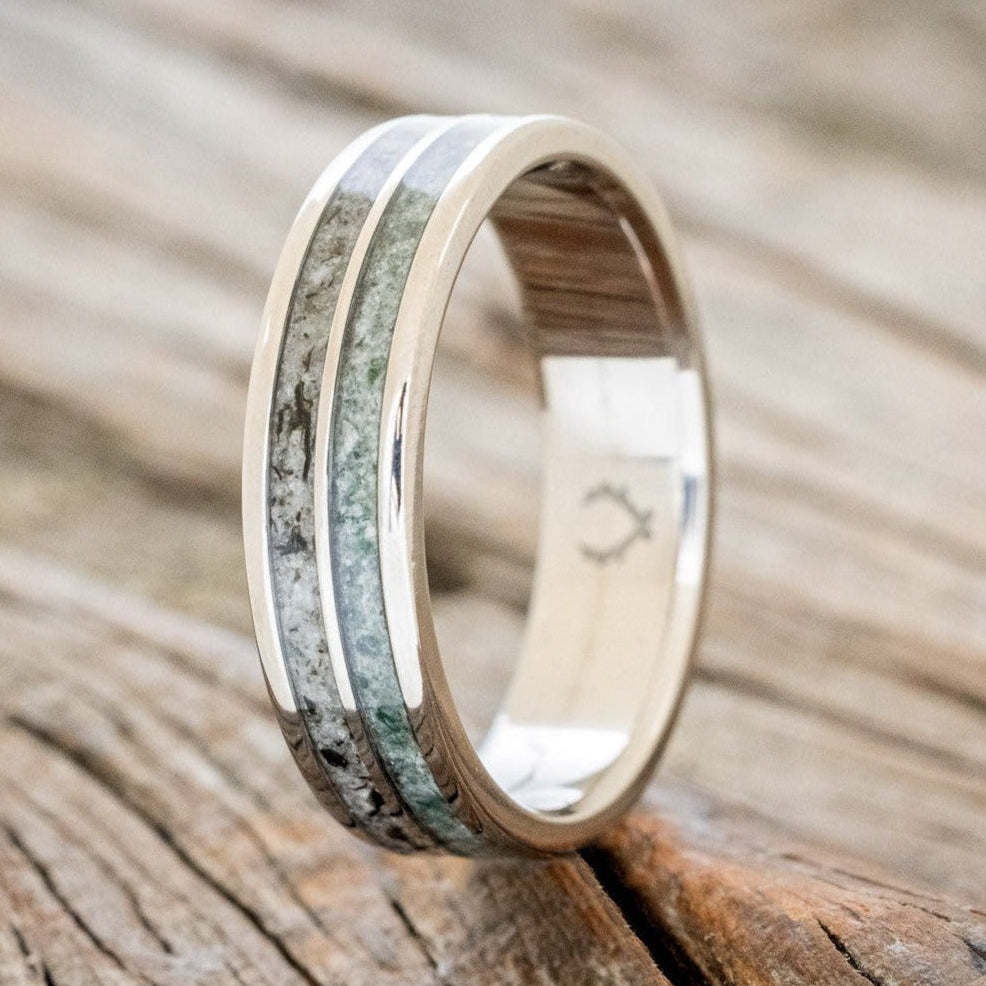"DYAD" - MOSS AGATE & MOONSTONE WEDDING BAND-1
