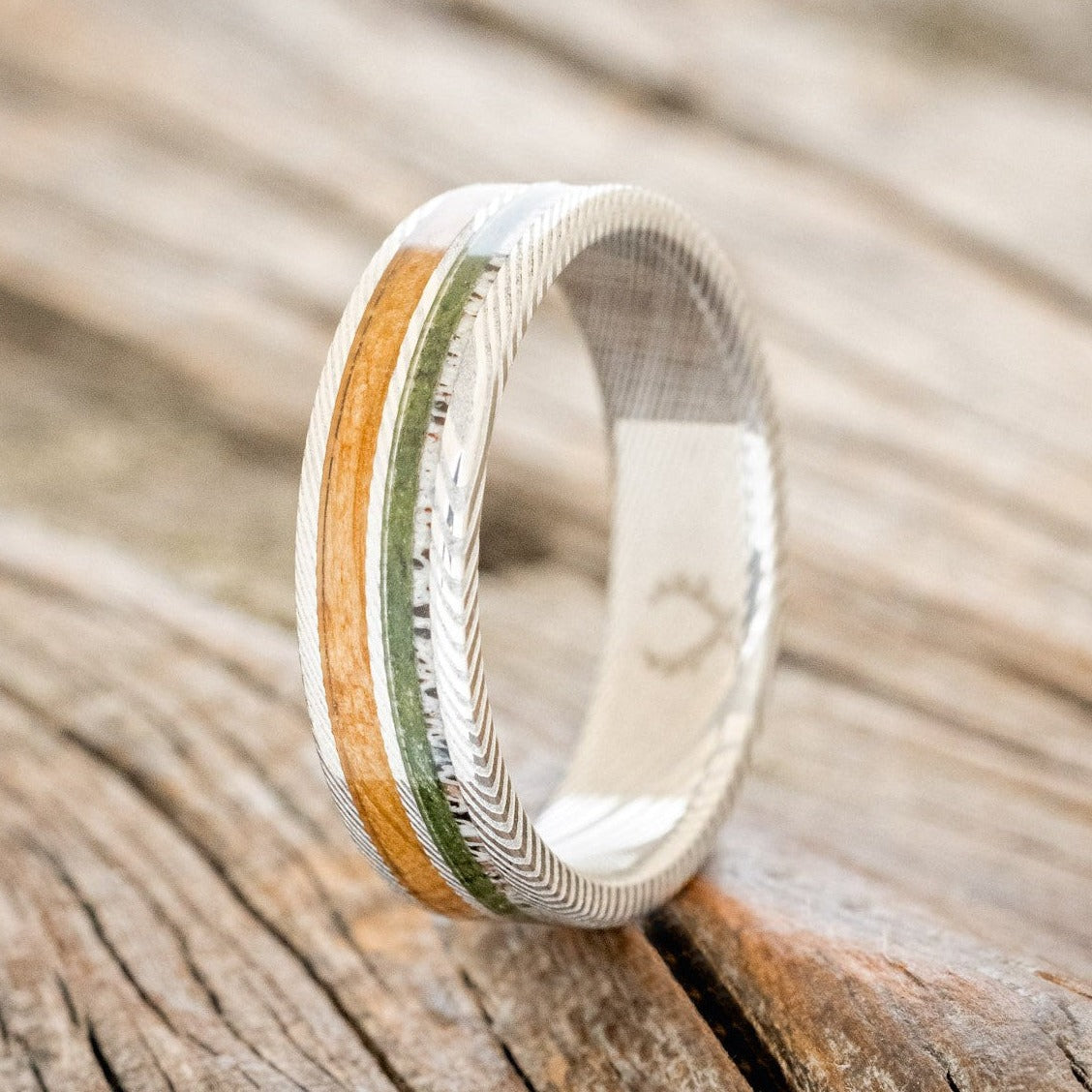 "Dyad" - Moss, Antler & Whiskey Barrel Oak Wedding Band
