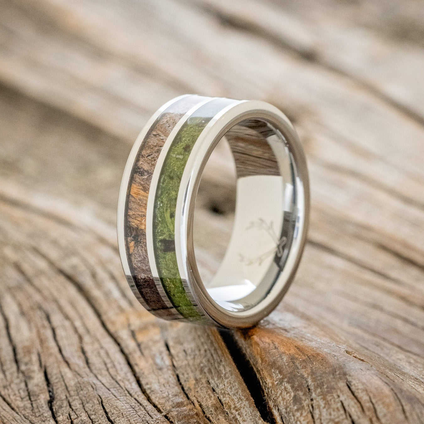 "DYAD" - MOSS & DARK MAPLE WOOD WEDDING BAND-1