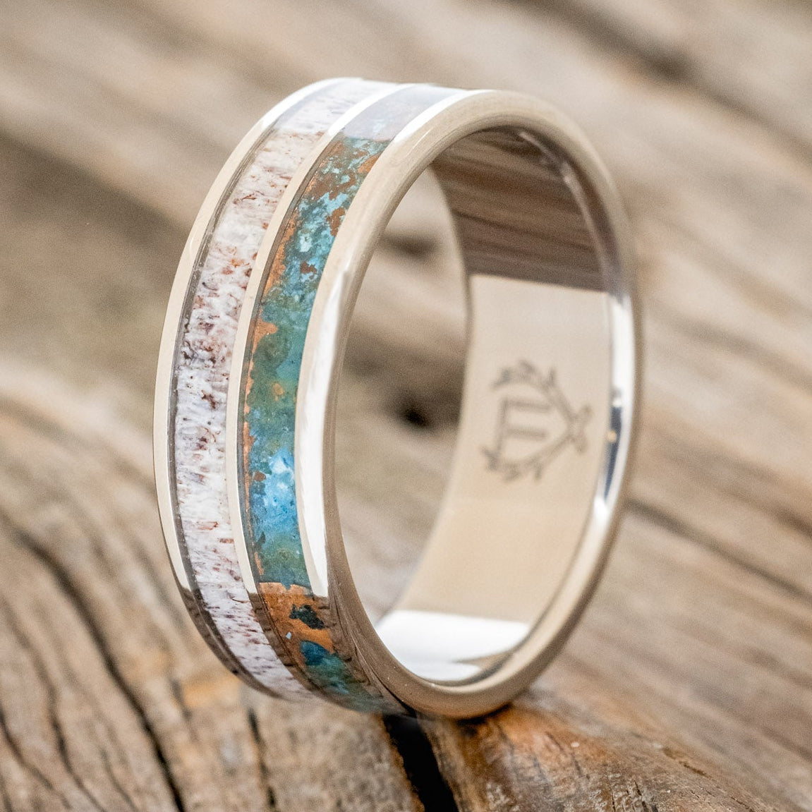 "DYAD" - PATINA COPPER & ANTLER WEDDING BAND - READY TO SHIP-1