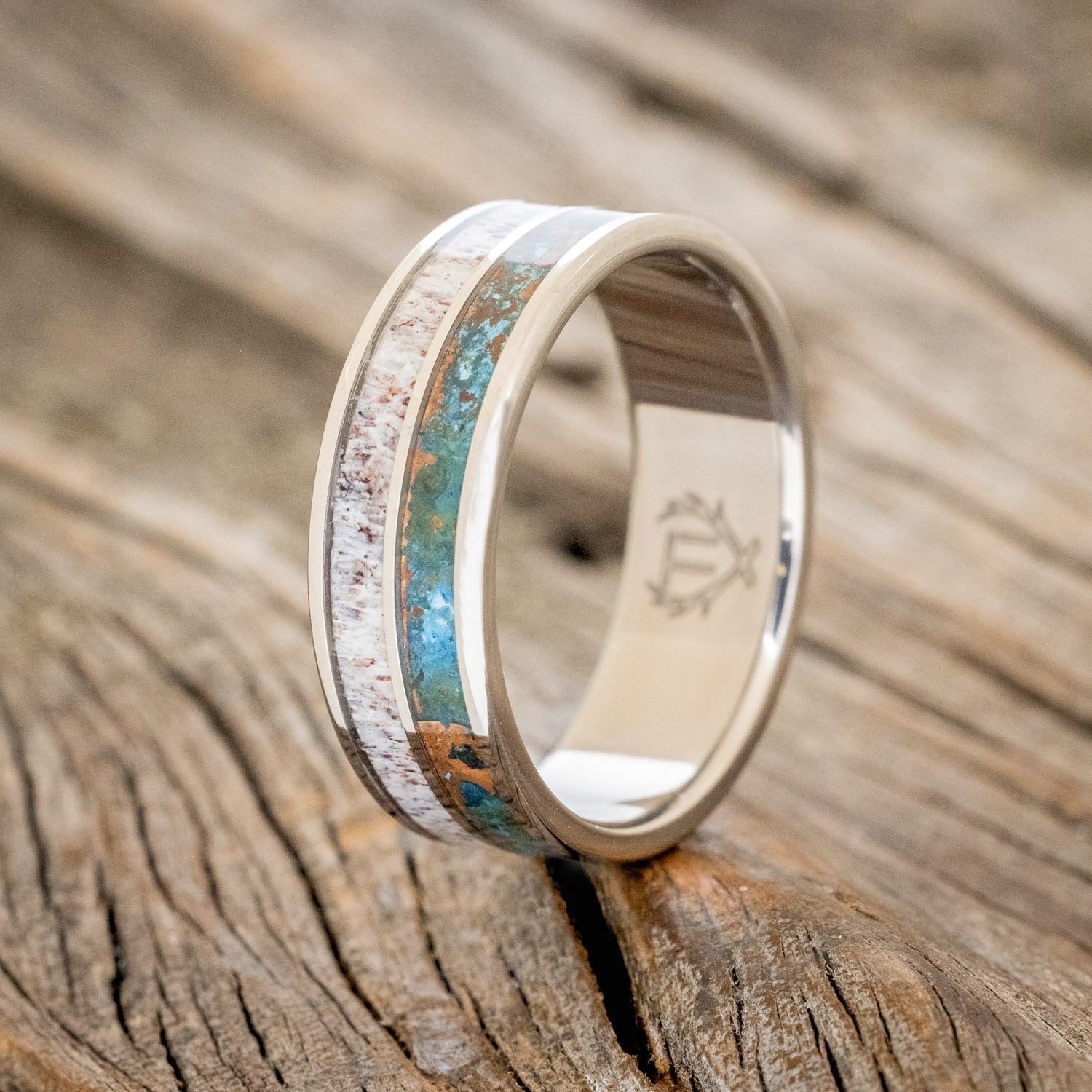 "DYAD" - PATINA COPPER & ANTLER WEDDING BAND - READY TO SHIP-1