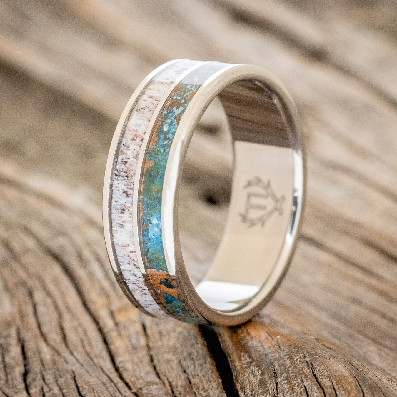 "DYAD" - PATINA COPPER & ANTLER WEDDING BAND-1