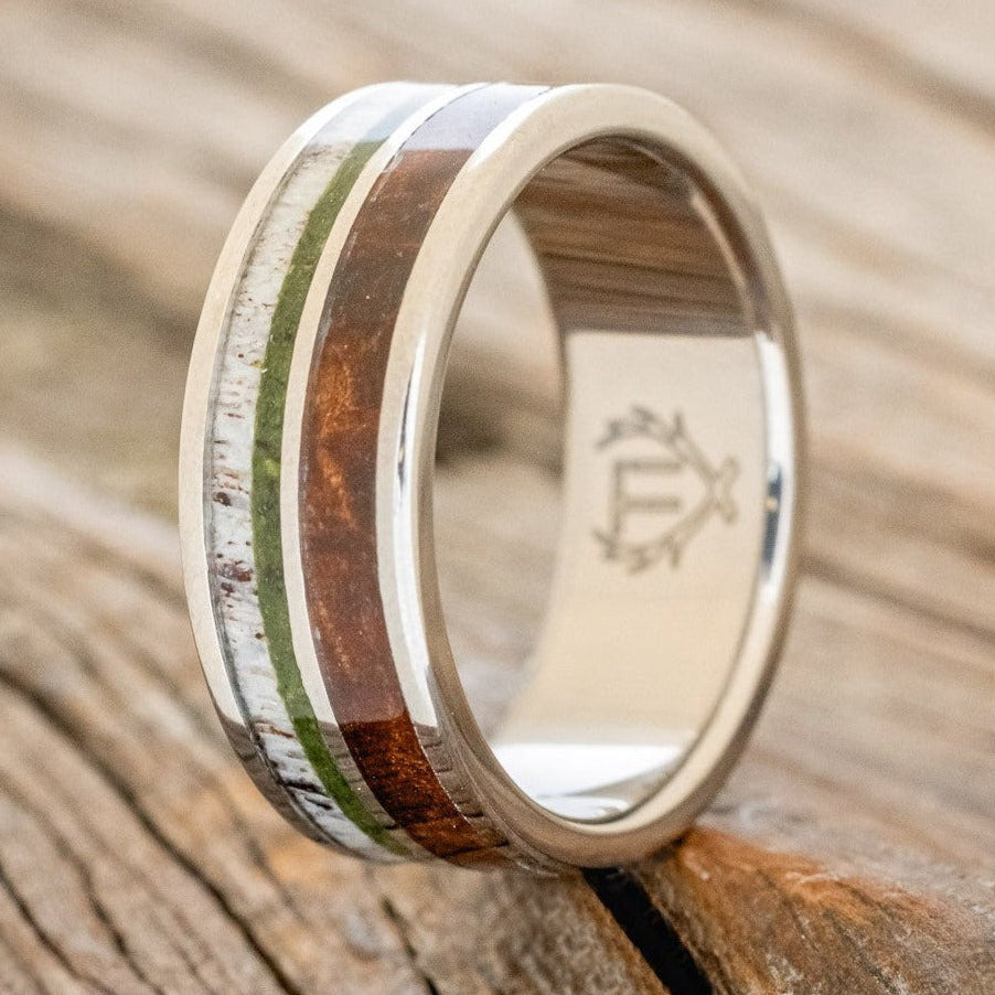 "DYAD" - REDWOOD, ANTLER & MOSS WEDDING BAND-1