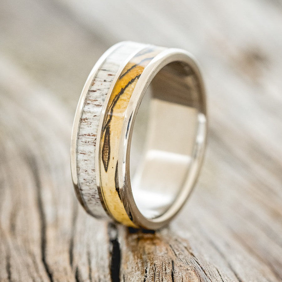 "DYAD" - SPALTED MAPLE & ANTLER WEDDING BAND-1
