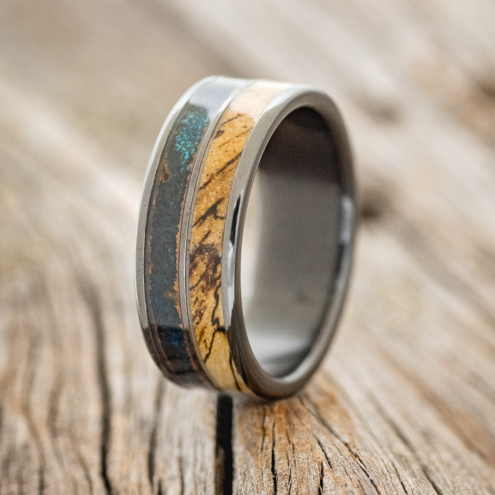 "DYAD" - SPALTED MAPLE WOOD & PATINA COPPER WEDDING BAND - READY TO SHIP-1