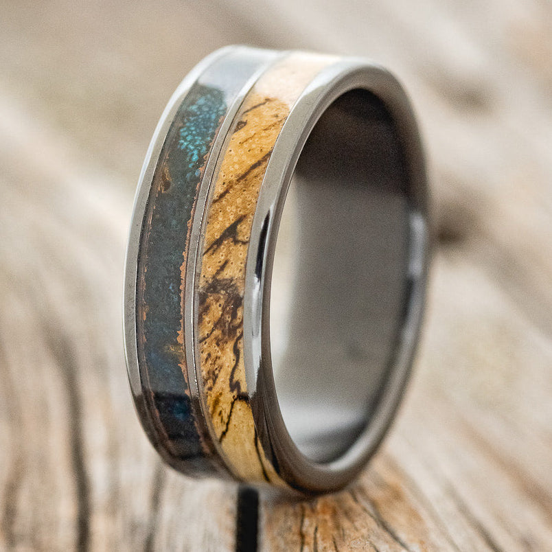 "DYAD" - SPALTED MAPLE WOOD & PATINA COPPER WEDDING BAND - READY TO SHIP-1