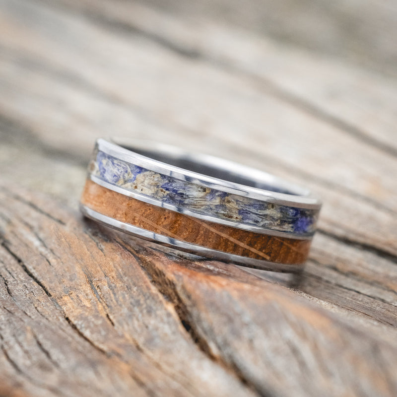 "DYAD" - LAVENDER & WHISKEY BARREL OAK INLAY WEDDING BAND-Staghead Designs