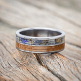 "DYAD" - LAVENDER & WHISKEY BARREL OAK INLAY WEDDING BAND-Staghead Designs