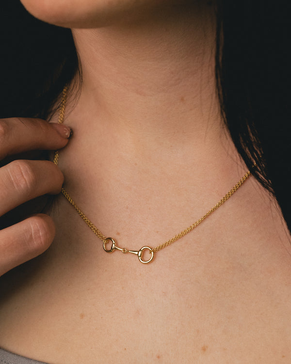 Double Strand Horse Bit Necklace In 14K Yellow Gold