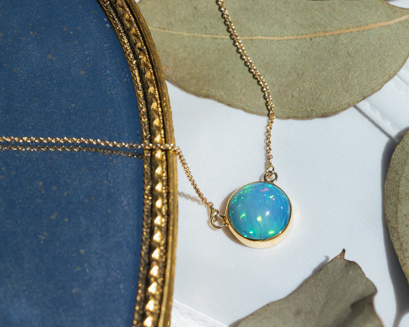 BEZEL SET ETHIOPIAN OPAL NECKLACE IN 14K GOLD-DowdyOpals-43