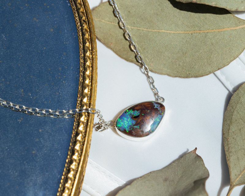 STERLING SILVER BEZEL SET BOULDER OPAL NECKLACE-3