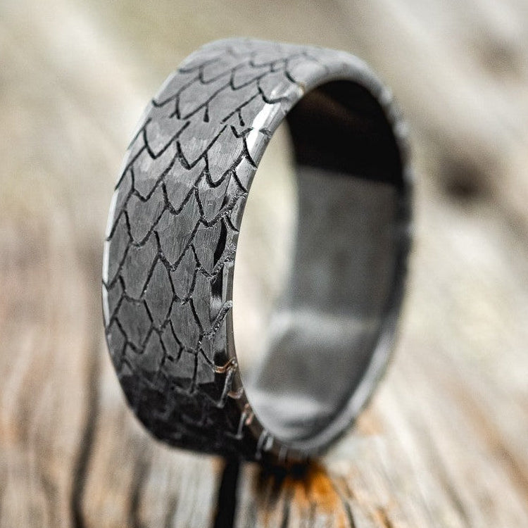 "ECHO" - HAMMERED CUSTOM EMBOSSED DRAGON SCALE WEDDING RING-1