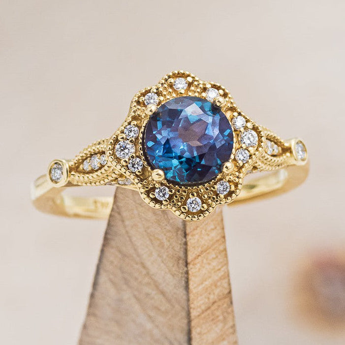 "EILEEN" - ROUND CUT LAB-GROWN ALEXANDRITE ENGAGEMENT RING WITH DIAMOND ACCENTS-1