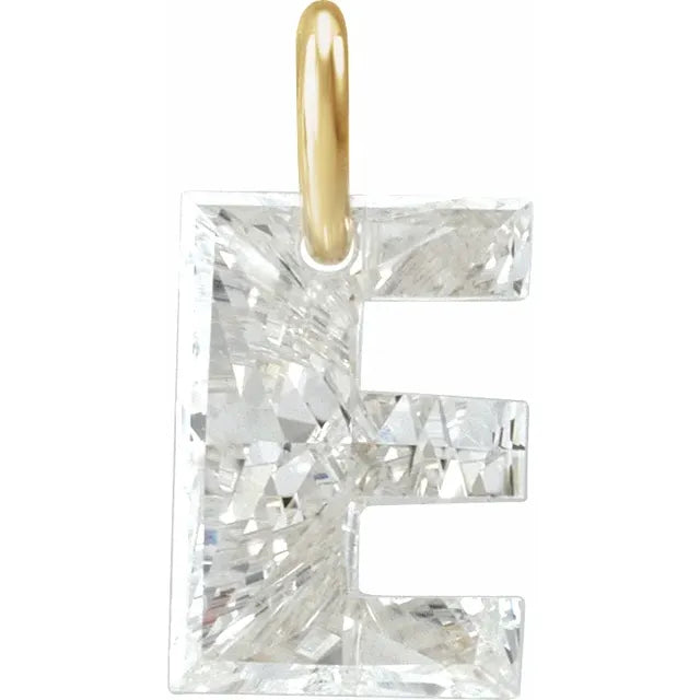 Diamond pendant shaped like the letter 'E' on a white background