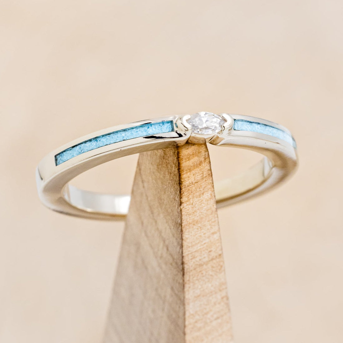 "ELBA" - MARQUISE MOISSANITE ENGAGEMENT RING WITH TURQUOISE INLAYS-1