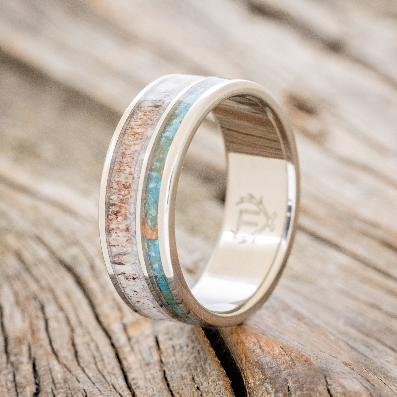 "ELEMENT" - CHAROITE, PATINA COPPER & ANTLER WEDDING BAND-1