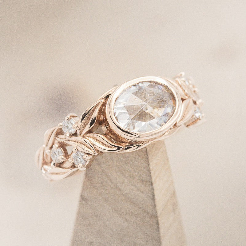 "ELORA" - OVAL ROSE CUT MOISSANITE ENGAGEMENT RING WITH DIAMOND ACCENTS-1