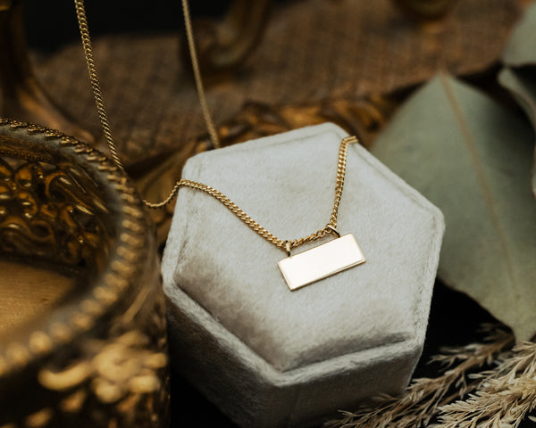 ENGRAVABLE PLATE OPEN CURB CHAIN NECKLACE IN 14K YELLOW GOLD-1