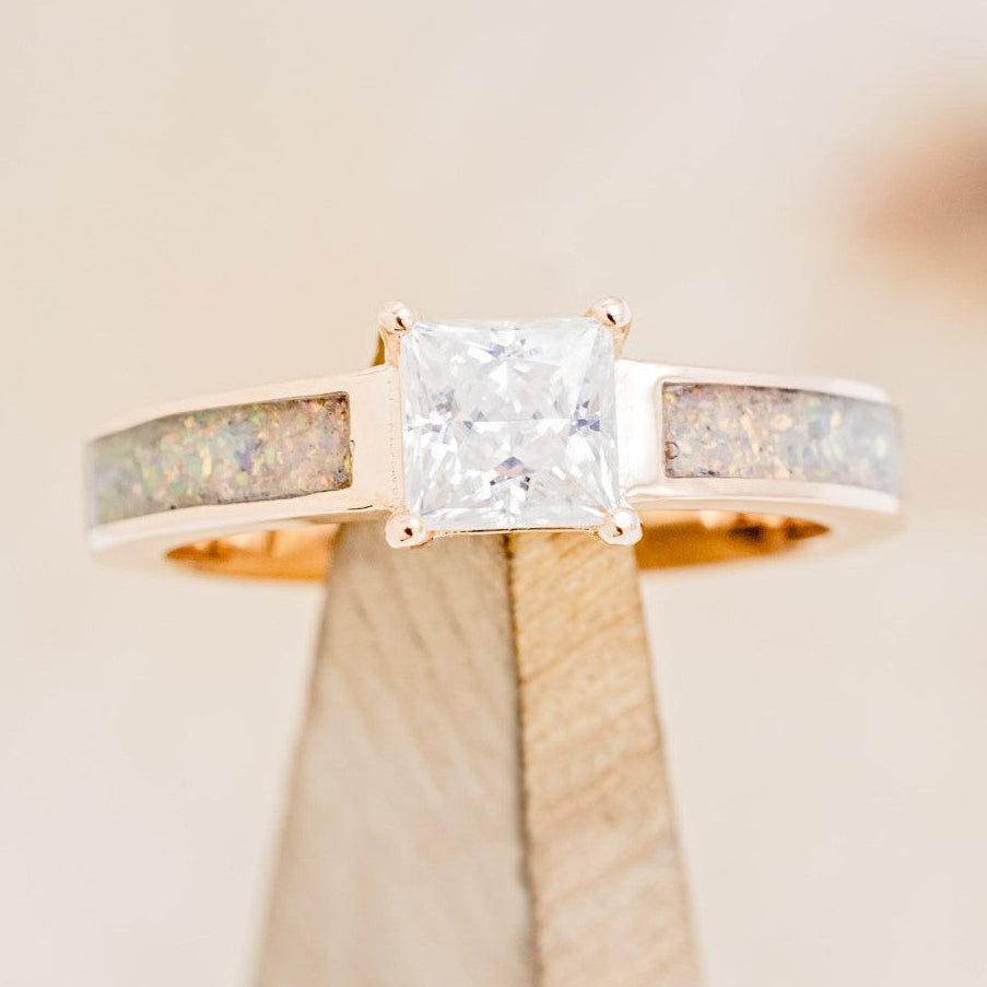 "EOTA" - PRINCESS CUT MOISSANITE ENGAGEMENT RING WITH FIRE & ICE OPAL INLAYS-1