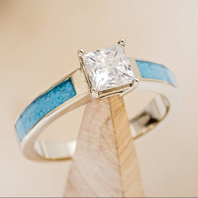 "EOTA" - PRINCESS CUT MOISSANITE ENGAGEMENT RING WITH TURQUOISE INLAYS-1