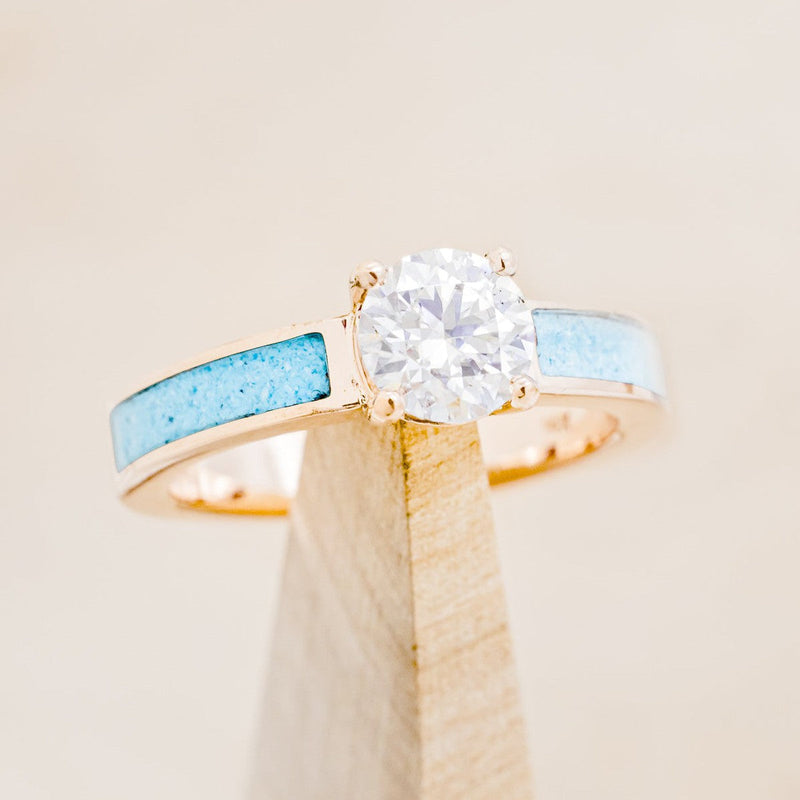 "EOTA" - ROUND CUT MOISSANITE ENGAGEMENT RING WITH TURQUOISE INLAYS-1