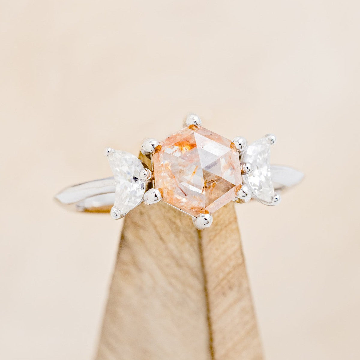 "CANDI" - ENGAGEMENT RING WITH CRESCENT MOON MOISSANITE ACCENTS - MOUNTING ONLY - SELECT YOUR OWN STONE-1