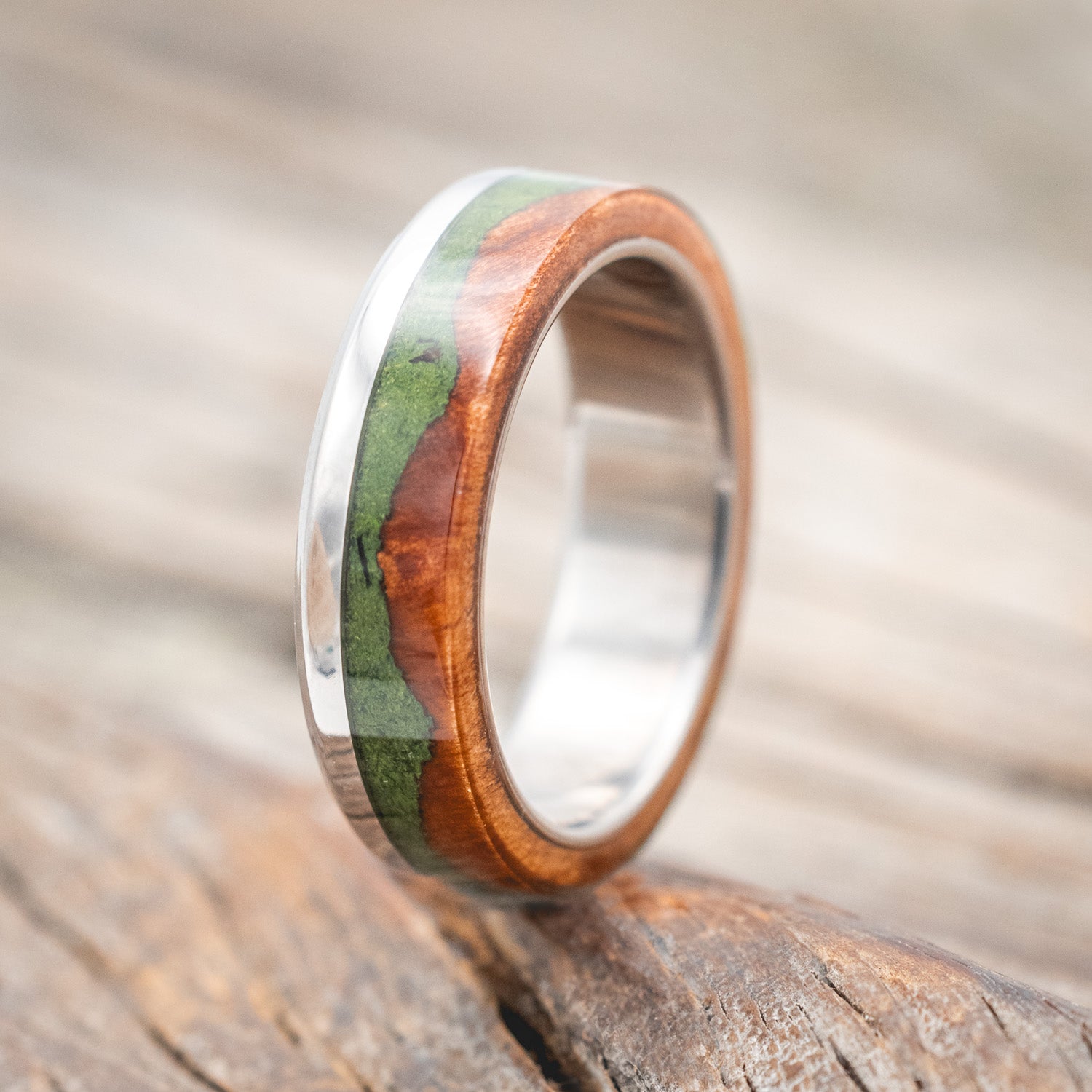 "EZRA" - REDWOOD & MOSS WEDDING RING-Staghead Designs