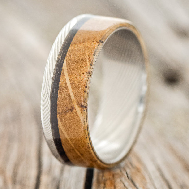 "EZRA" - WHISKEY BARREL & CHARRED WHISKEY BARREL WEDDING BAND - READY TO SHIP-1