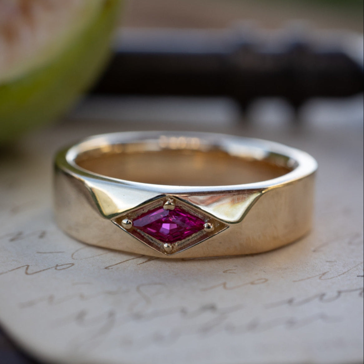 "Edward" - Men's Lozenge Cut Wedding Ring-Staghead Designs