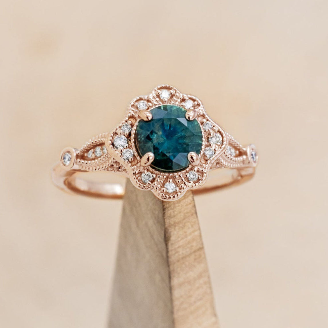 "EILEEN" - ROUND CUT ENGAGEMENT RING WITH DIAMOND ACCENTS & TRACER-Staghead Designs