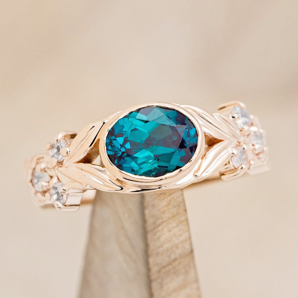 "ELORA" - OVAL CUT ENGAGEMENT RING WITH DIAMOND OR MOONSTONE ACCENTS-Staghead Designs