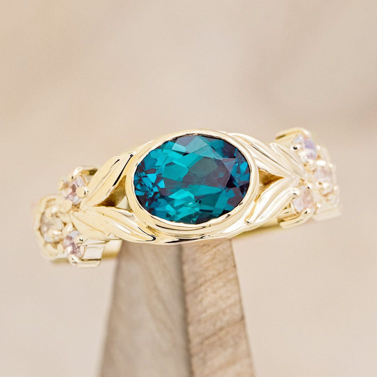 "ELORA" - OVAL CUT ENGAGEMENT RING WITH DIAMOND OR MOONSTONE ACCENTS-Staghead Designs