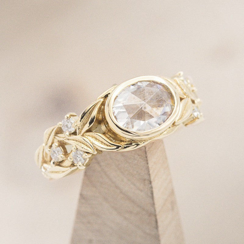 "ELORA" - OVAL CUT ENGAGEMENT RING WITH DIAMOND OR MOONSTONE ACCENTS-Staghead Designs