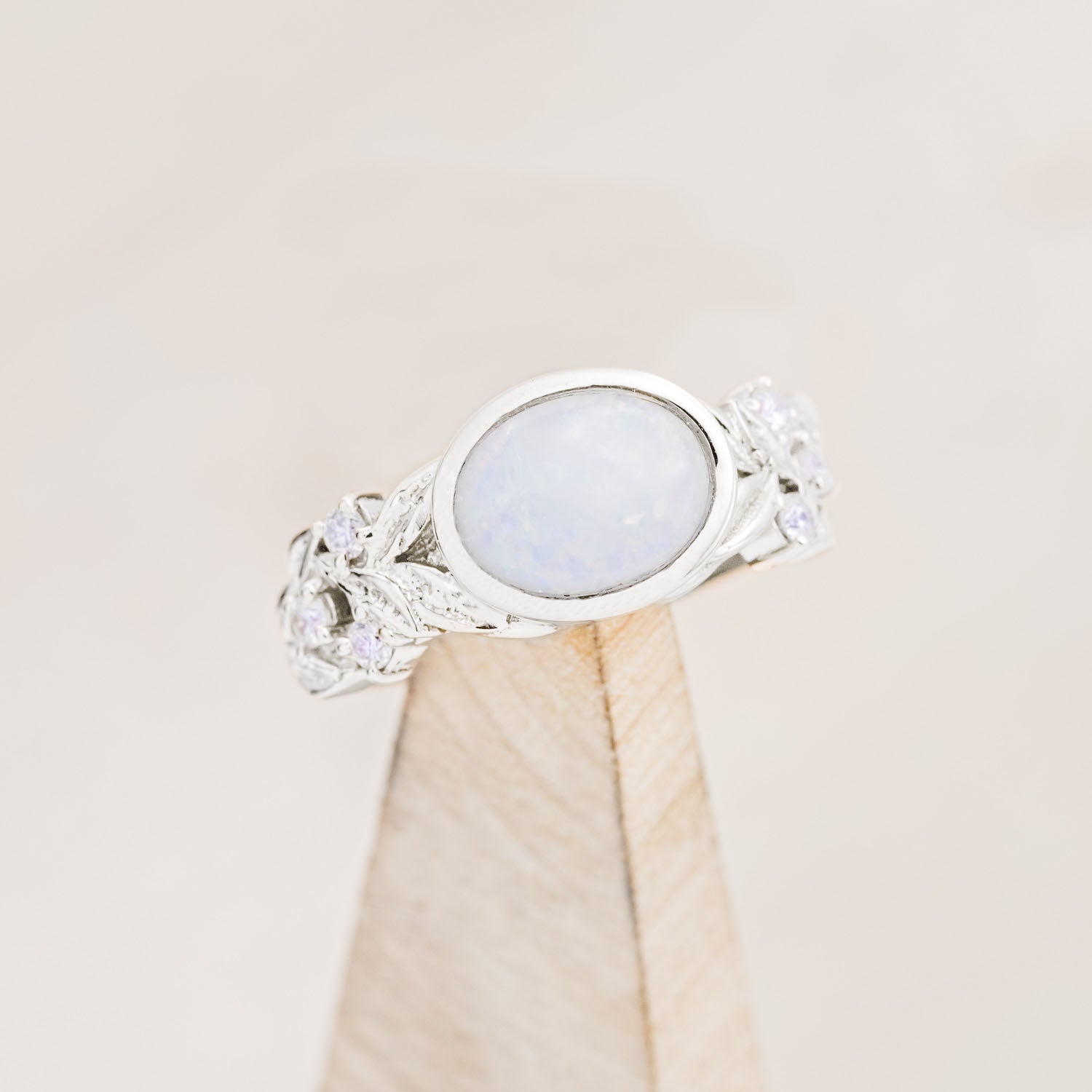 "ELORA" - OVAL CUT ENGAGEMENT RING WITH DIAMOND OR MOONSTONE ACCENTS-Staghead Designs