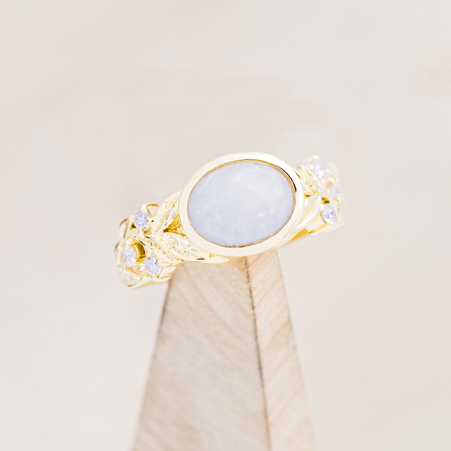 "ELORA" - OVAL CUT ENGAGEMENT RING WITH DIAMOND OR MOONSTONE ACCENTS-Staghead Designs