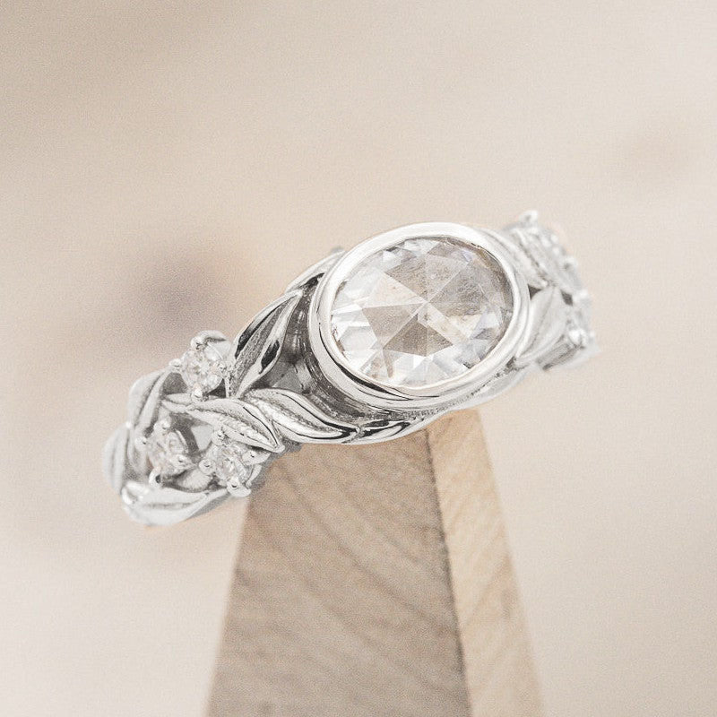 "ELORA" - OVAL CUT ENGAGEMENT RING WITH DIAMOND OR MOONSTONE ACCENTS-Staghead Designs