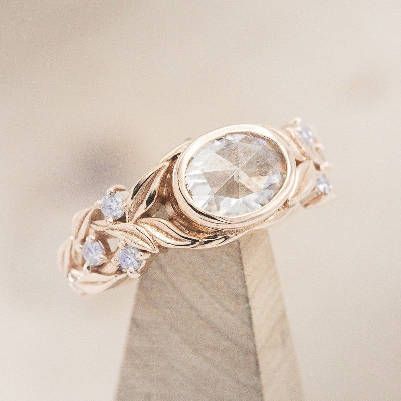 "ELORA" - OVAL CUT ENGAGEMENT RING WITH DIAMOND OR MOONSTONE ACCENTS-Staghead Designs