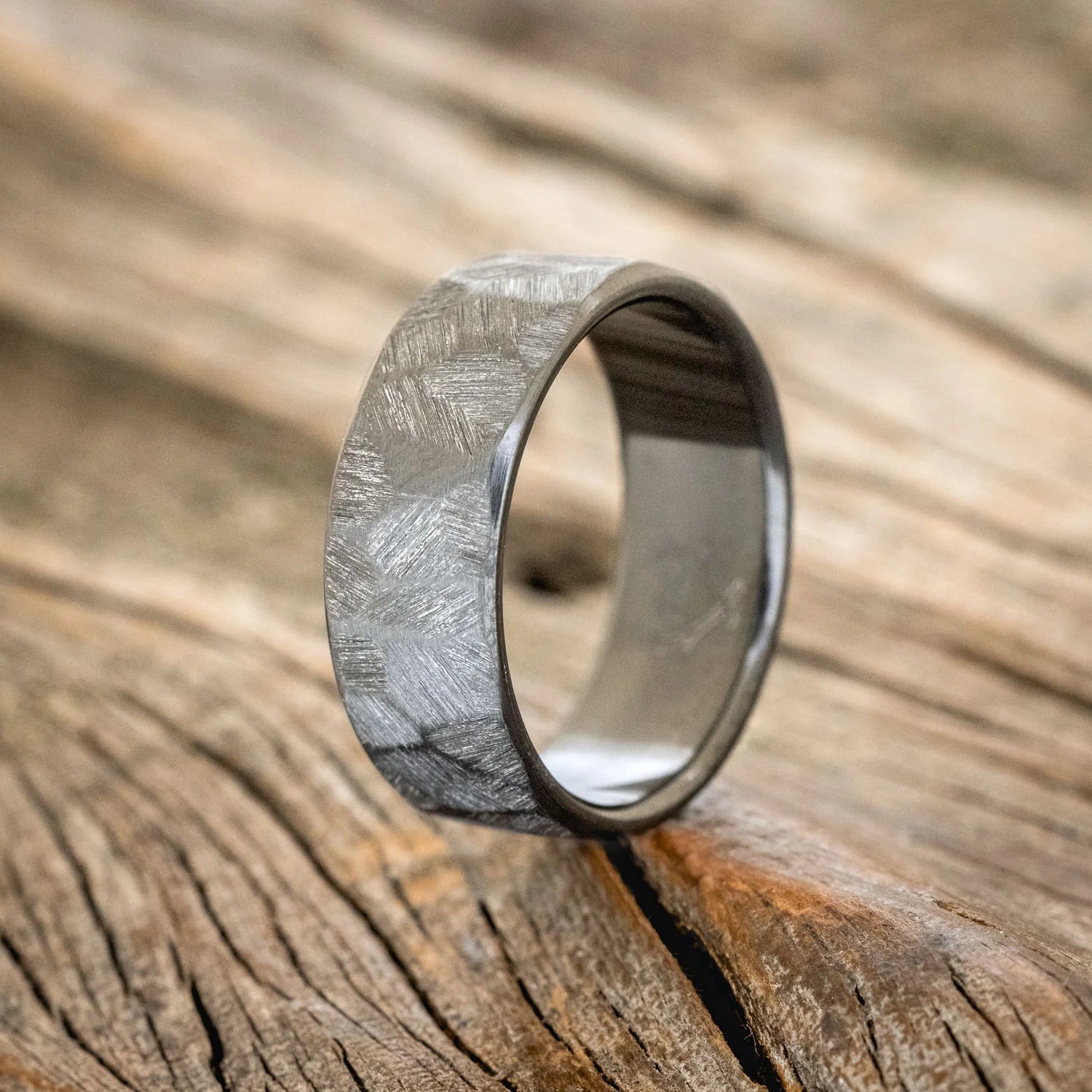 FACETED BLACK ZIRCONIUM RING WITH TEXTURED FINISH - WEDDING BAND - SIZE 9 1/2-1